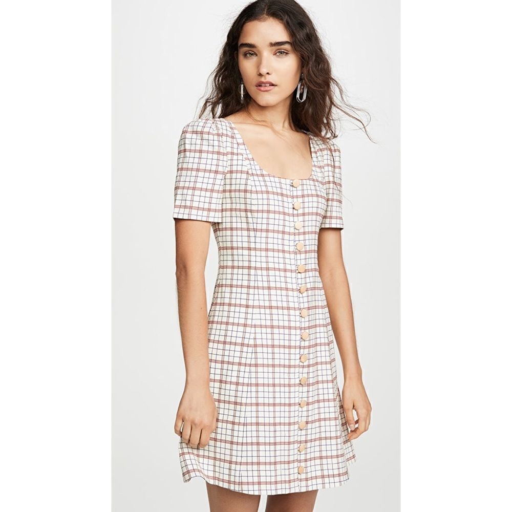 Nicholas Linen blend Button Front Check Mini Dress - Picture 4 of 12